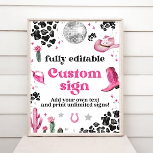 Editable Space Cowgirl Custom Sign - Pink Disco Cowgirl Party - Nashville Party - Instant Download Editable 0600