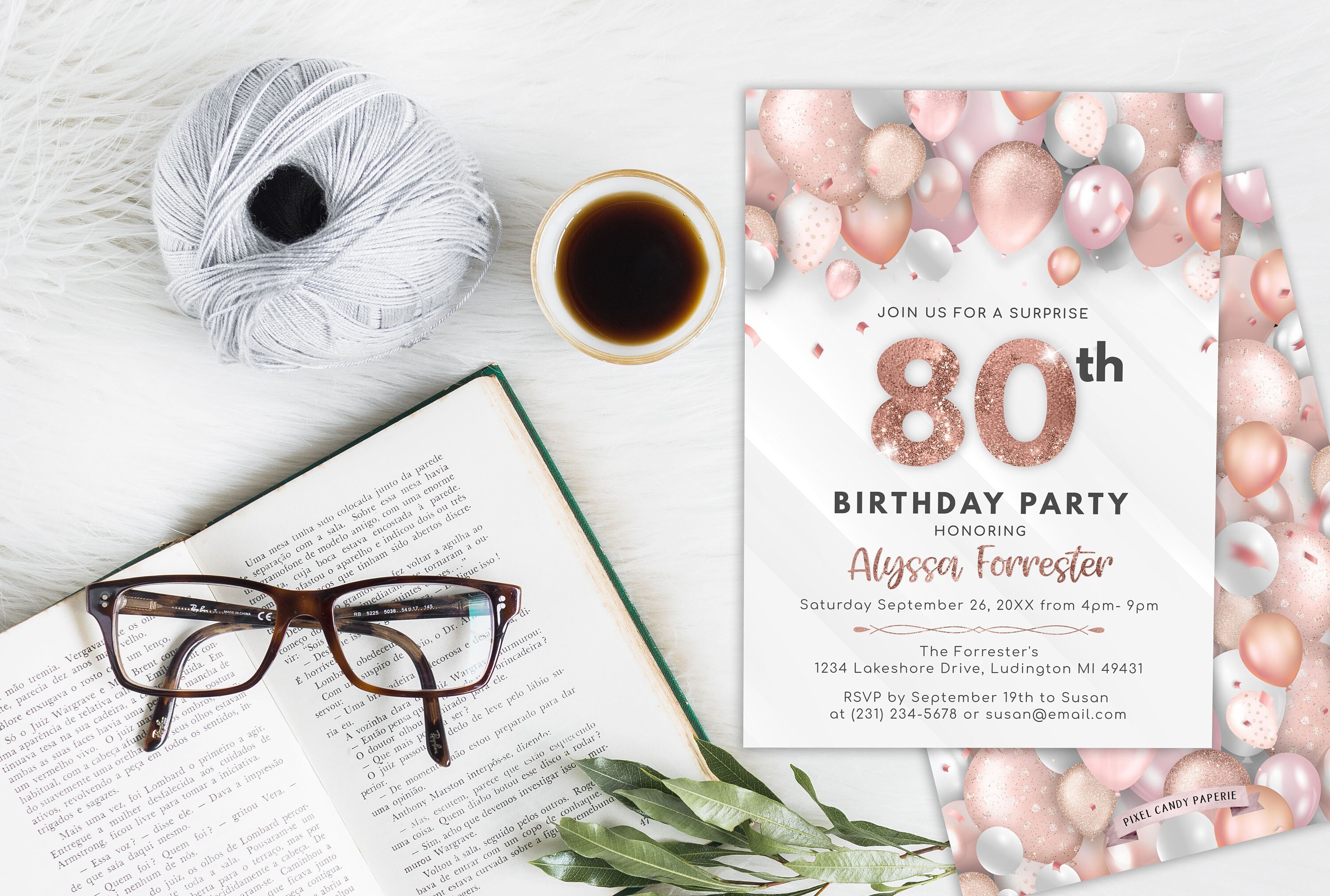 Rose Gold 80th Birthday Invitation Adult EIGHTY Invite - Etsy UK