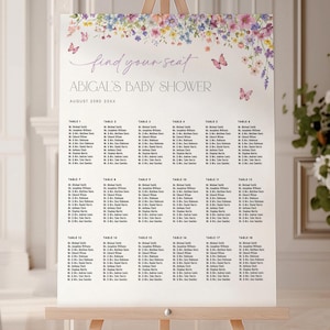 Baby in bloei babyshower zitplaatsen tabelsjabloon - wilde bloemen bloemen vlinder babyshower - bewerkbare digitale download 5015-BBS