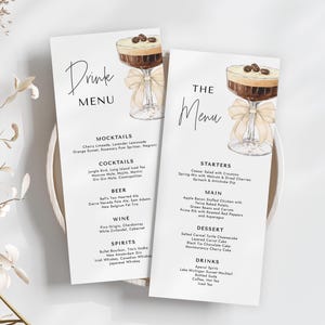 Bow Espresso Martini Bar Menu Bebidas Menu Comida Menu Template - Um Pouco Mais Perto de Felizes Para Sempre - Download Digital Editável 5009CE