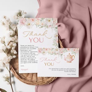 Modèle de carte de remerciement Tea Party Bridal Shower - C'est l'heure du thé avec la future mariée - Merci pour le thé nuptiale floral rose poudré - 5008