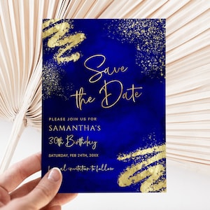 Luxus Royal Blau & Gold Save the Date Kartenvorlage - Bearbeitbar Save the Date - Damen Herren Geburtstag - Digitaler Download Bearbeitbar BPG BP147