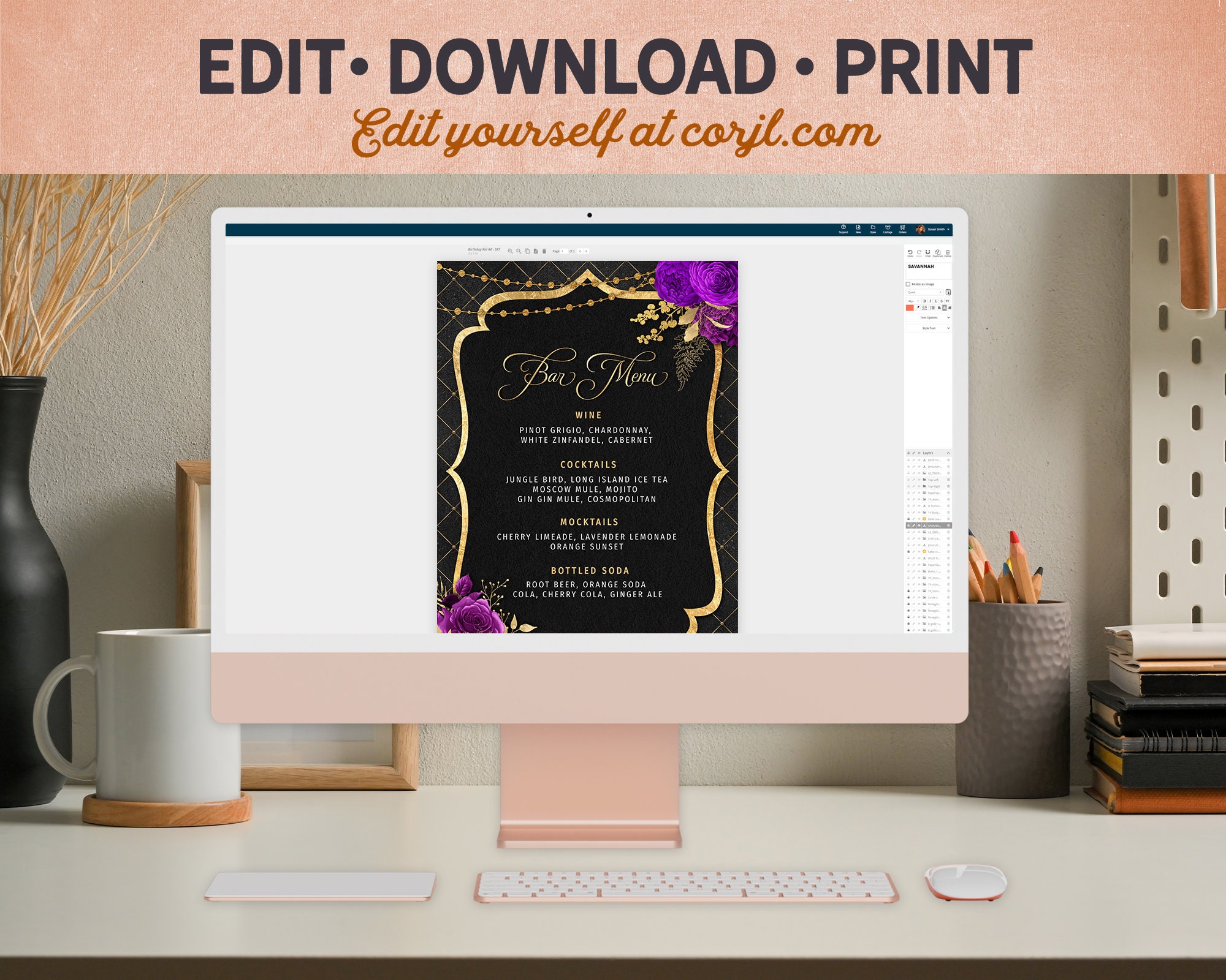 Black Purple and Gold Bar Menu Template - Drink Menu Event Menu ...