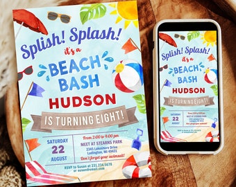 Digital and Printable Boy Beach Party Invitation Beach Theme Party & Evite Electronic Invite, with Thank You, Editable Instant Download BPTY