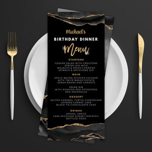 Zwart en goud menukaart - menusjabloon en drankje menu evenement menusjabloon digitale instant digitale download afdrukbare bewerkbare AGT APBRBG