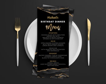 Carte de menu noir et or - modèle de menu et menu de boissons Modèle de menu d'événement Téléchargement numérique instantané numérique Imprimable modifiable AGT APBRBG