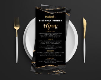 Black and Gold Menu Card - Menu Template and Drink Menu Event Menu Template Digital Instant Digital Download Printable Editable AGT APBRBG