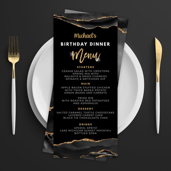 Black and Gold Menu Card - Menu Template and Drink Menu Event Menu Template Digital Instant Digital Download Printable Editable AGT APBRBG