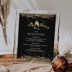 Gold Sparkle Bar Menu Template - Drink Menu Event Menu Template Digital Instant Digital Download Printable Editable BP108B