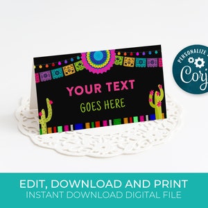 Étiquettes modifiables Fiesta Food Taco Bout a Party Fiesta Party Cactus tente cartes marque-places - Téléchargement numérique instantané modifiable FST