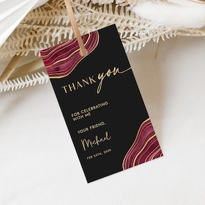 Burgundy Black and Gold Favor Tag Template - Rectangle Gift Tag Template - Party Favor Tag - Digital Download Editable 0300BRG