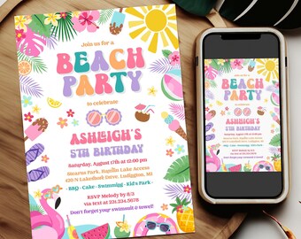 Editable Beach Birthday Party Invitation - Tropical Theme Summer Party Invite - Editable Digital Instant Download - 2002