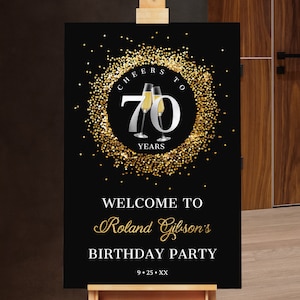 ANY AGE Cheers Birthday Welcome Sign Birthday Welcome Poster Silver and Gold Glitter Sparkle Instant Digital Download Editable BP108B