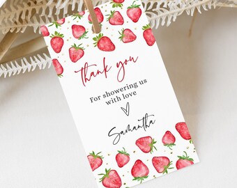 Strawberry Baby Shower Favor Tags - Rectangle - Berry Sweet Baby Shower - Girl Baby Shower - Printable Digital Download 1418BBS