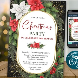 Inviti per feste di Natale modificabili - Invito per feste di Natale - Invito per feste floreali - Download digitale IMMEDIATO - CP CP120