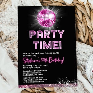 Editable Disco Party Retro Birthday Invitation - Hot Pink Disco 70&#39;s Party - Adult Birthday Invitation - Digital Instant Download 0700D1