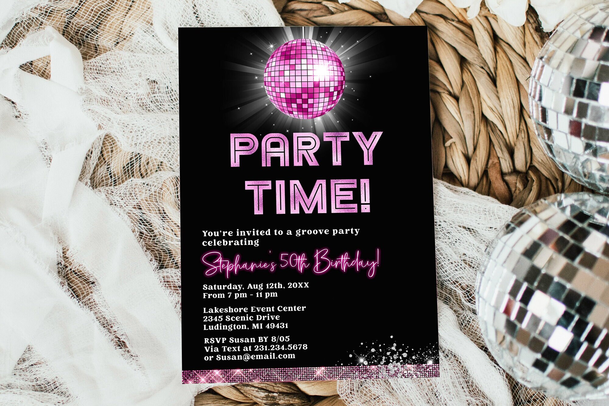 Editable Disco Party Retro Birthday Invitation Hot Pink Disco 70s Party Adult Birthday Invitation Digital Instant Download