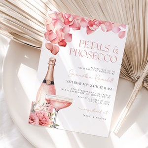 Petals and Prosecco Bridal Shower Invitation - Boho Prosecco Bridal Shower - Bridal Shower Editable Template - Instant Download  1200-1