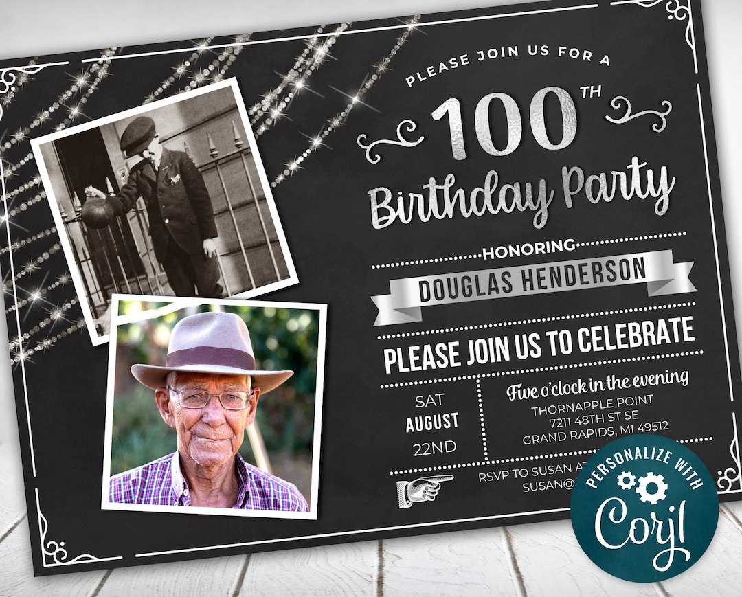 Free Printable 100th Birthday Photo Invitation