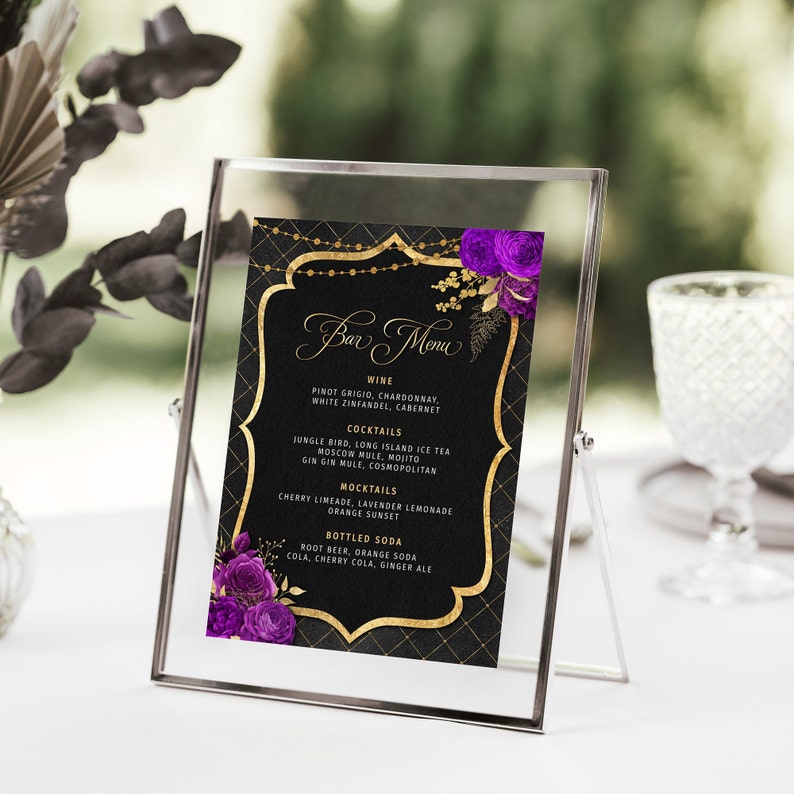 Black Purple and Gold Bar Menu Template - Drink Menu Event Menu ...