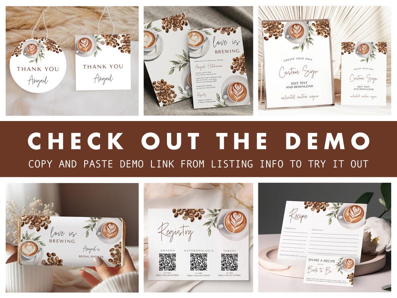 Coffee Bridal Shower Bundle - Love is Brewing Bridal Shower Invitation + Games Bundle - Editable Digital Download 5010BDS