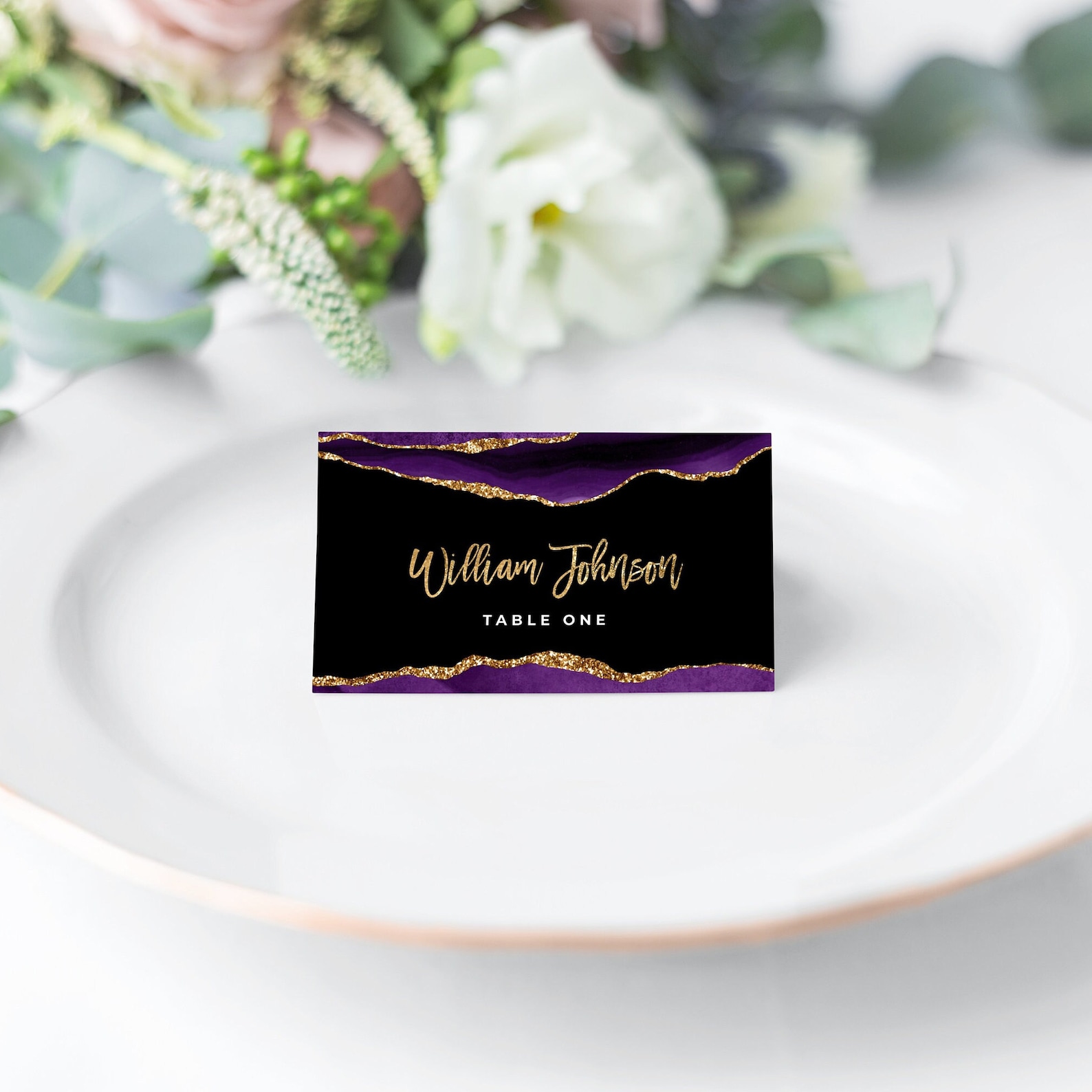 Purple and Gold Place Card Template Editable Tent Card - Etsy