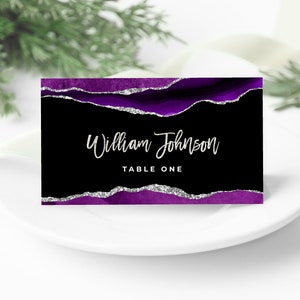 Black, Purple and Silver Place Card Template Editable Tent Card Template Digital Instant Digital ...