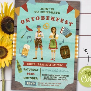 Oktoberfest Invitation, Octoberfest Invitation - Autumn Beer Party Event Invite INSTANT DOWNLOAD 5x7 Rustic Personalize Editable Printable