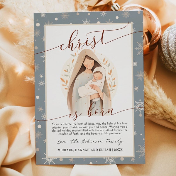 Baby Jesus Christmas Photo Card Template - Christian Christmas Card - Editable Catholic Christmas Photo Card - Instant Download - HC19E