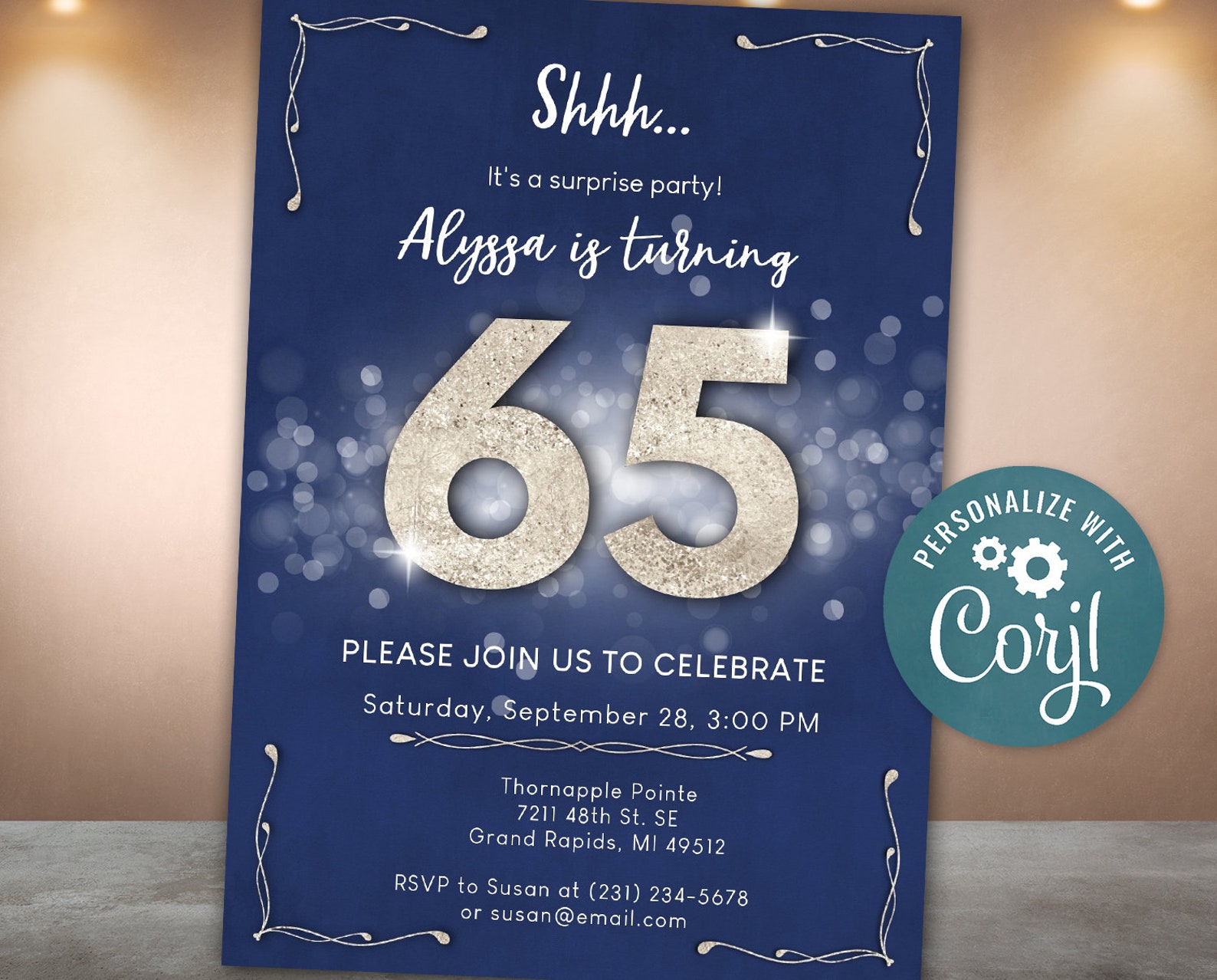 Surprise 65th Birthday Invitation SIXTY FIVE Invite Party | Etsy