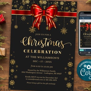 Christmas Party Invitation Template - Christmas Celebration Invite - Red Gold Holiday Party - Christmas Evite - INSTANT download - CP CP124