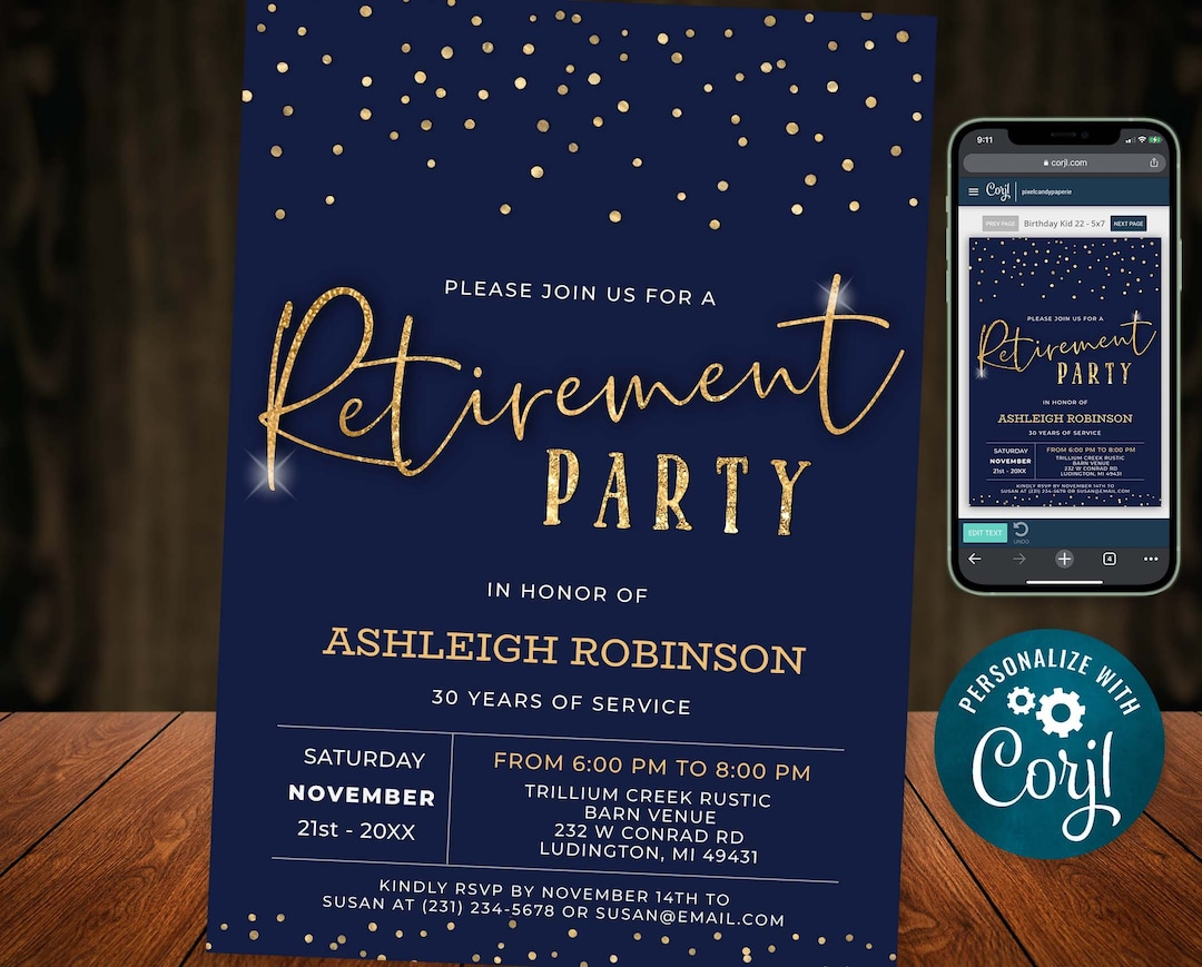 Retirement Party Invitation Instant DOWNLOAD Personalize & Print