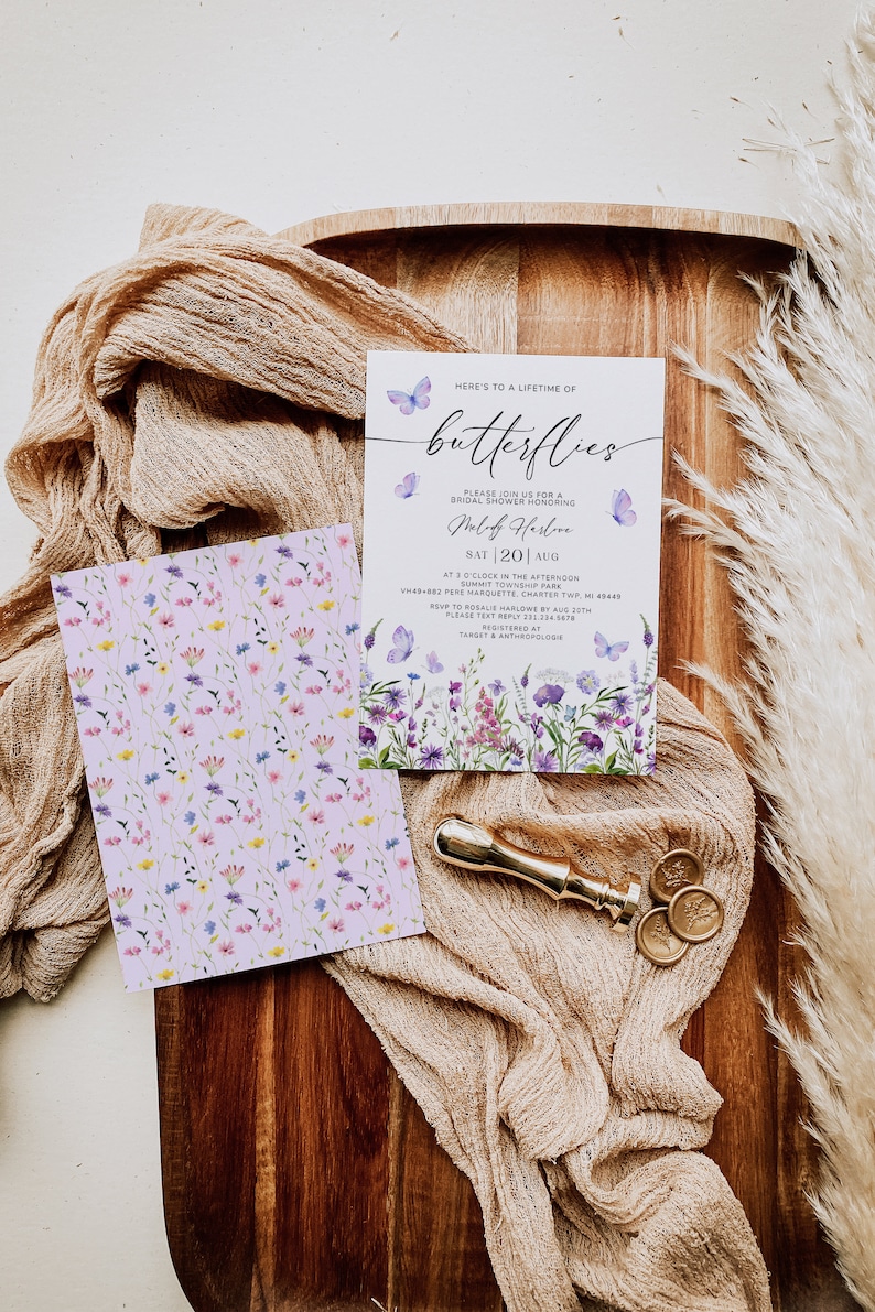 Butterfly Bridal Shower Invitation - Lifetime of Butterflies Bridal Shower Invite - Wildflower Shower - Butterfly Bridal Invitation - 1616B