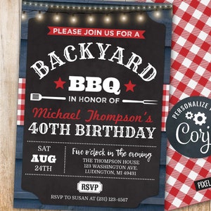 40th BBQ Invitation Birthday Party Invite FORTY Barbecue Digital Instant Download 5x7 Editable BBQ1