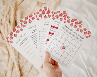 Strawberry Baby Shower Games Bundle - Berry Sweet Baby Shower - Girl Baby Shower - Printable Digital Download 1418BBS