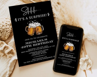 Beer Surprise Birthday Invitation Template with Photo Area - Adult Birthday Party Invitation - Digital Instant Download CBBP BCB50