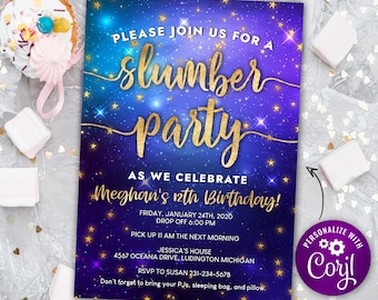 Galaxy Birthday Invitation Slumber Party Invitation Starry | Etsy