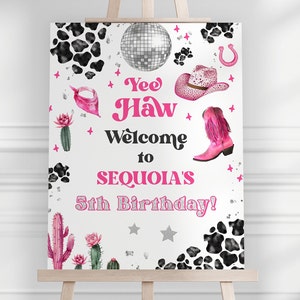 Editable Space Cowgirl Welcome Sign - Pink Disco Cowgirl Party - Nashville Party - Instant Download Editable 0600
