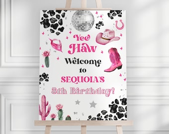 Editable Space Cowgirl Welcome Sign - Pink Disco Cowgirl Party - Nashville Party - Instant Download Editable 0600