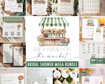Fresh Off the Market Bridal Shower Invitation + Games Bundle - Rustic Green Bridal Shower - Editable Digital Download 5017G-BDS