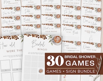Coffee Bridal Shower Games Bundle - Love is Brewing Bridal Shower Games - Editable Digital Download 5010BDS