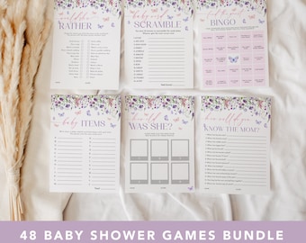 Butterfly Baby Shower Games Bundle - Purple and Pink Butterfly Baby Shower - Girl Baby Shower - Printable Digital Download 1616BBS