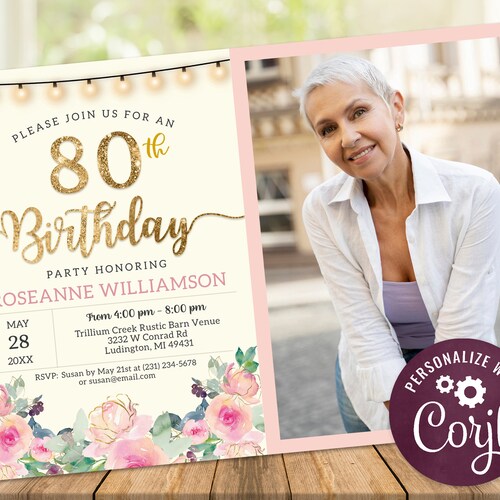 80th Birthday Photo Invitation EIGHTY Invite Party Photo - Etsy
