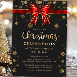 Modello di invito per festa di Natale - Invito per celebrazione di Natale - Festa di Natale in oro rosso - Invito di Natale - Download IMMEDIATO - CP CP124