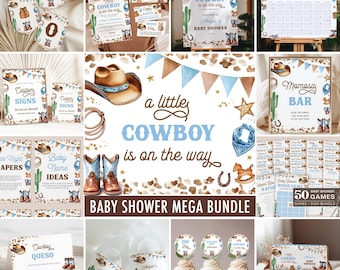 Cowboy Baby Shower Invitation + Games Bundle - Boy Baby Shower Theme - A Little Cowboy is On the Way - Editable Digital Download 5020-BBS