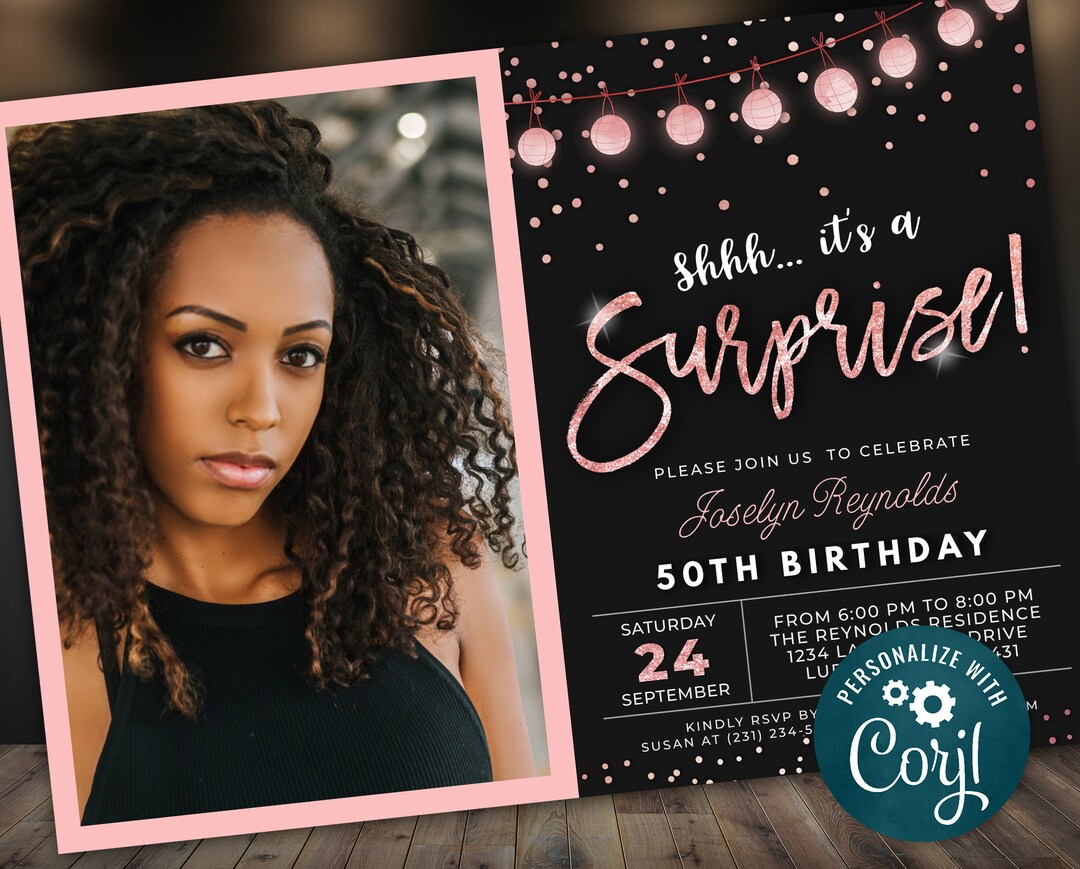 Surprise Birthday Invitation With Photo Elegant Invite Black and Rose