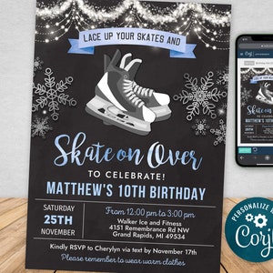 Ice Skating Birthday Invitation Boy - Boy Ice Skating Birthday Party Invite - Winter Birthday - Digital INSTANT DOWNLOAD BKIS