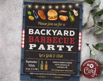 Barbecue Invitation - BBQ Invite Grill and Chill  - Backyard Party Invitations - Backyard Party Invite Digital INSTANT Download 5x7 Editable