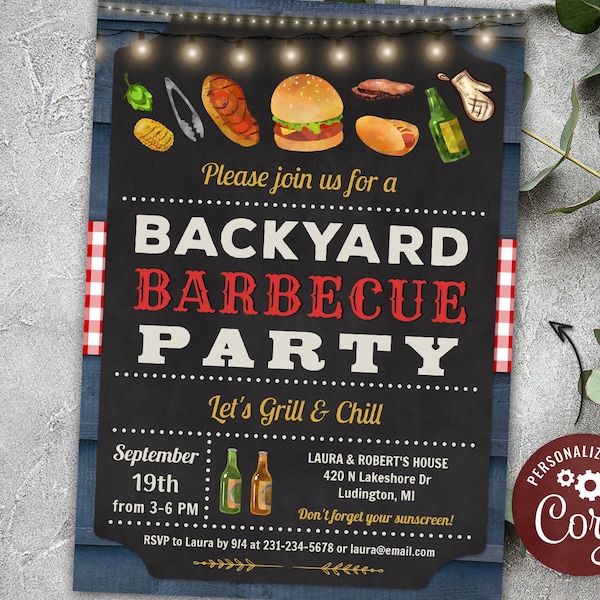 Barbecue Invitation - BBQ Invite Grill and Chill  - Backyard Party Invitations - Backyard Party Invite Digital INSTANT Download 5x7 Editable