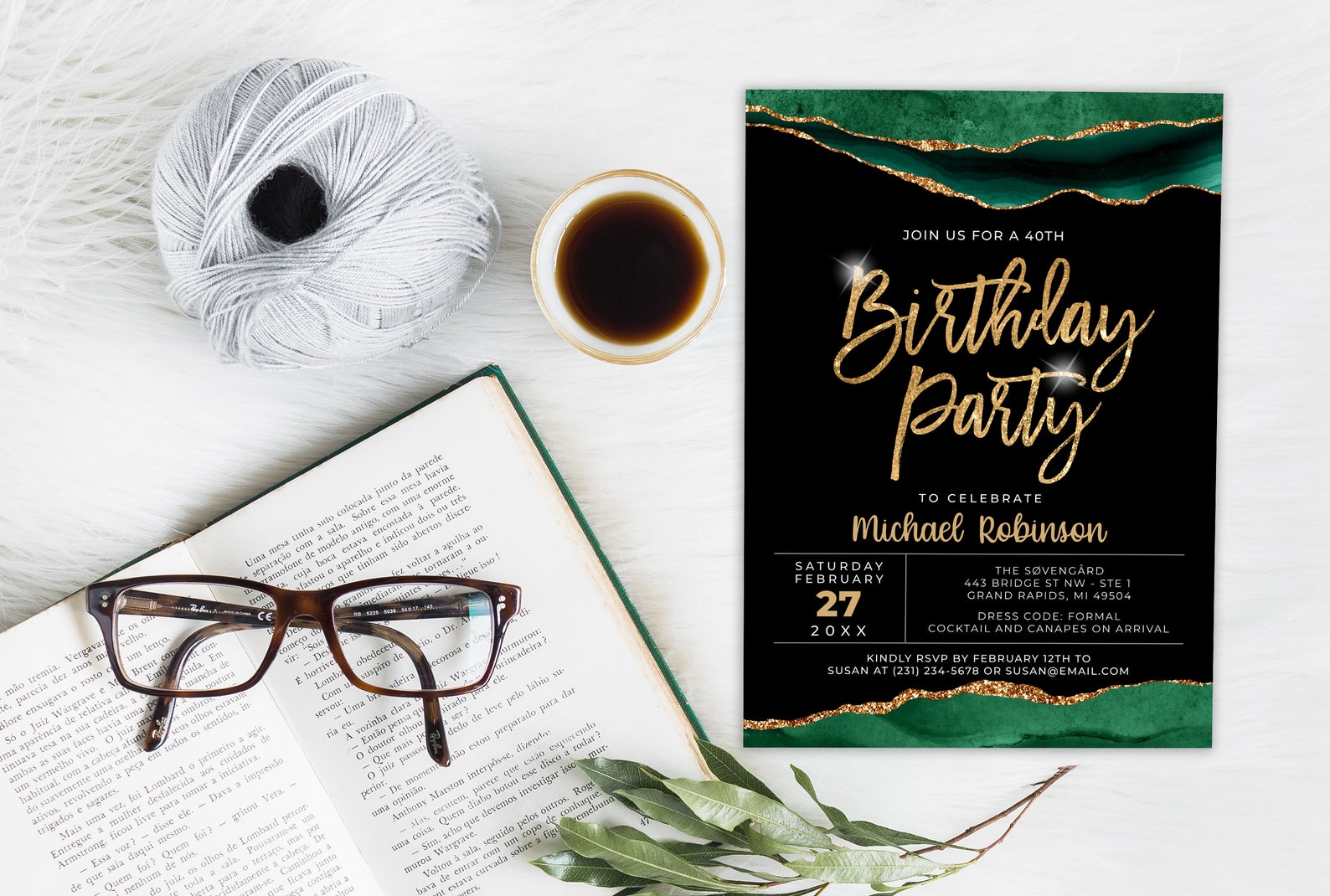 Emerald Green Birthday Invitation Template Any Age Digital Etsy